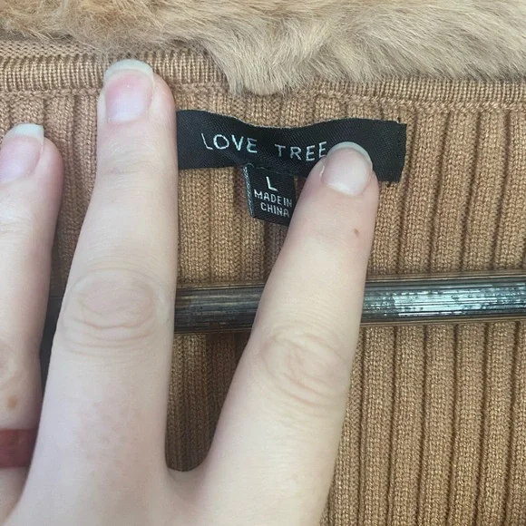 NWOT Love Tree Camel Tie-Accent Shawl Collar Cardigan - Picture 4 of 7